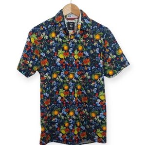 FRIED Denim Men's Size Small Shirt Button Up Short Sleeve Floral Oranges Lemons